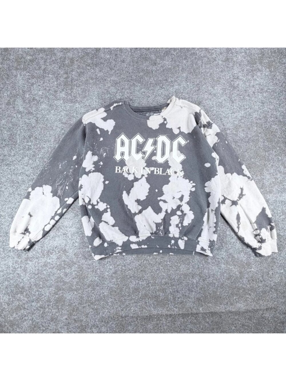 AC/DC Back In Black Pullover Sweatshirt Womens L Gray Tie-Dye Crew‎ Neck Outdoor